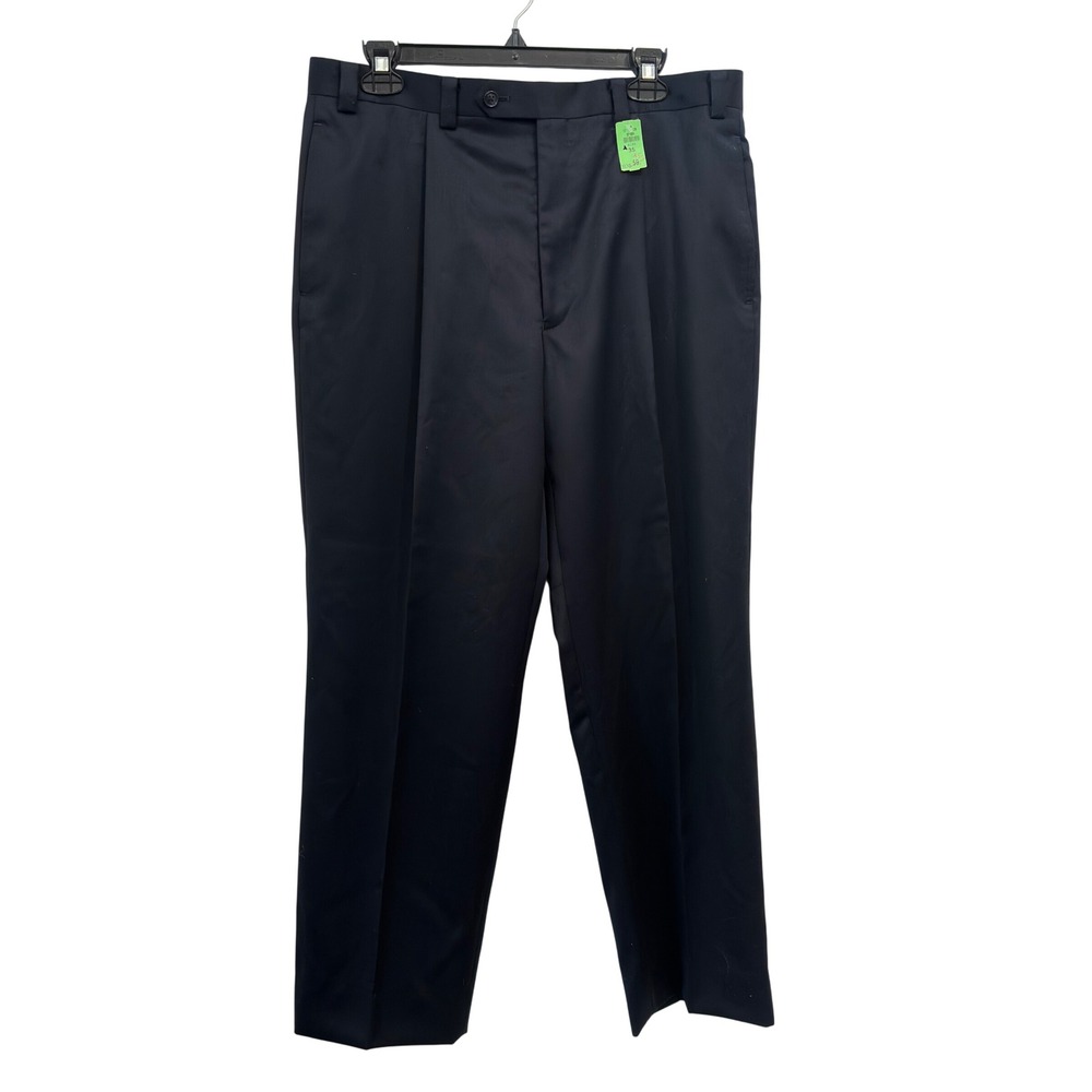 Calvin Klein Dress Pants Mens 35x30 Navy Blue 100% Wool Pleated Front Trousers